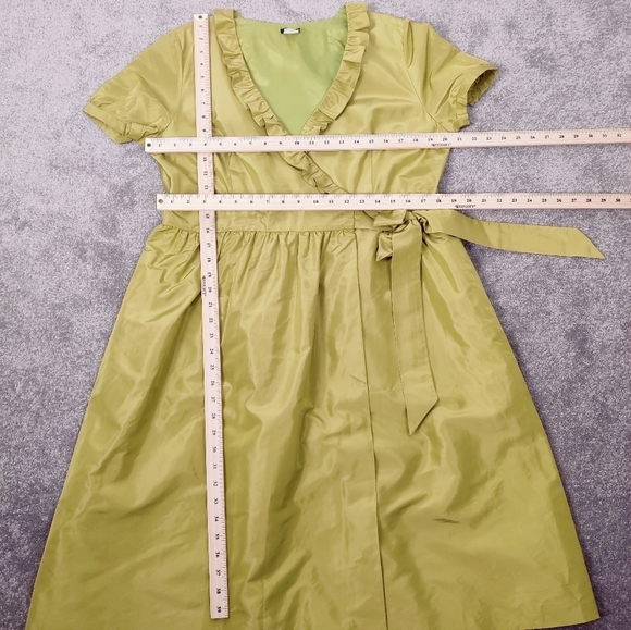 J. Crew Green Silk Wrap Dress with Ruffle Trim - Size 16 Evening Party Feminine - Picture 7 of 12